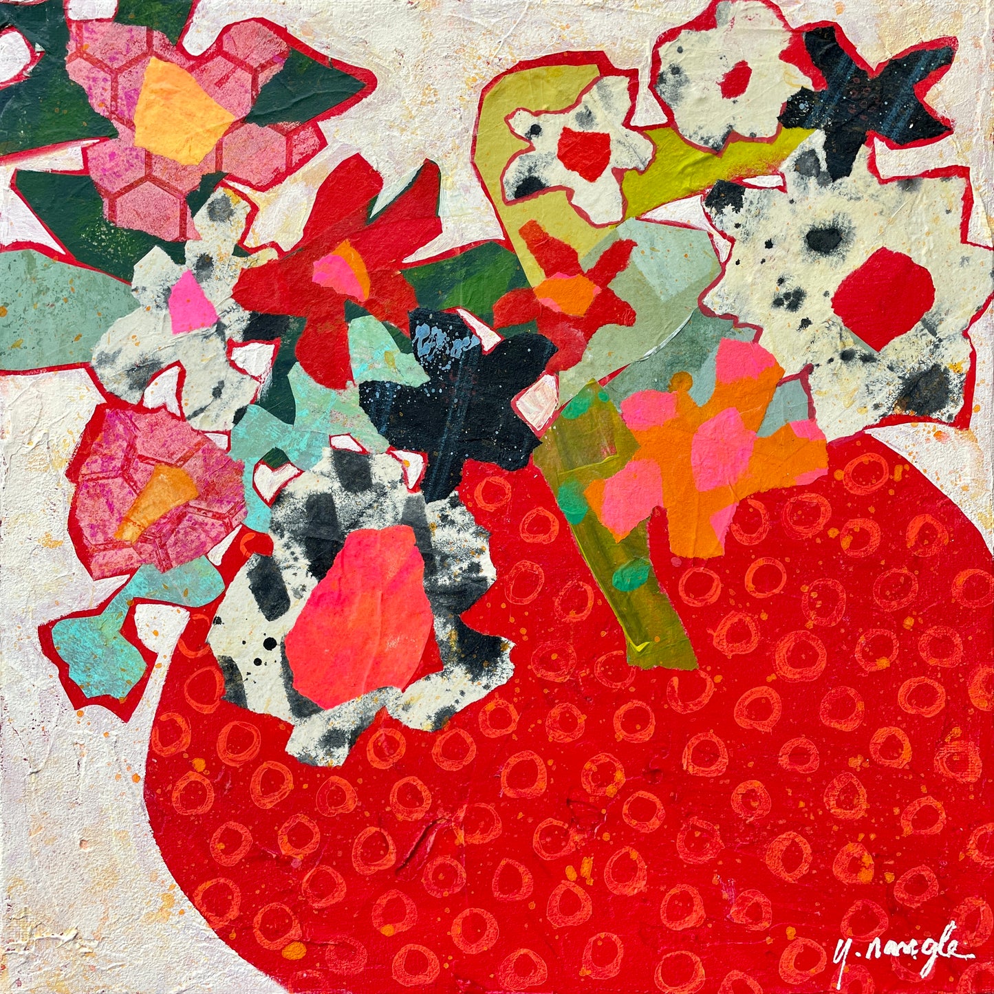 “Bursting Blooms" $350 - 12"x 12" Mixed media on gallery depth canvas