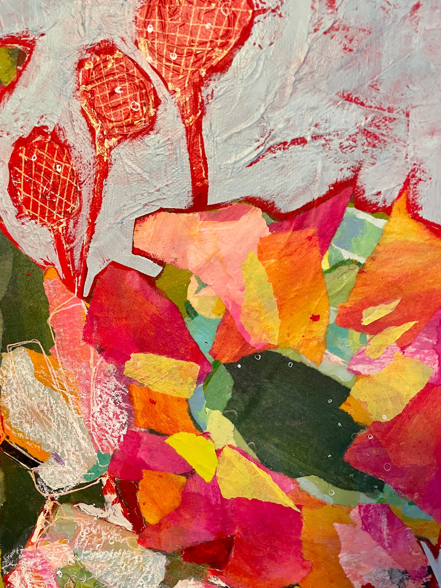 “Blooms of change” $700 18”x24” mixed media on gallery depth canvas