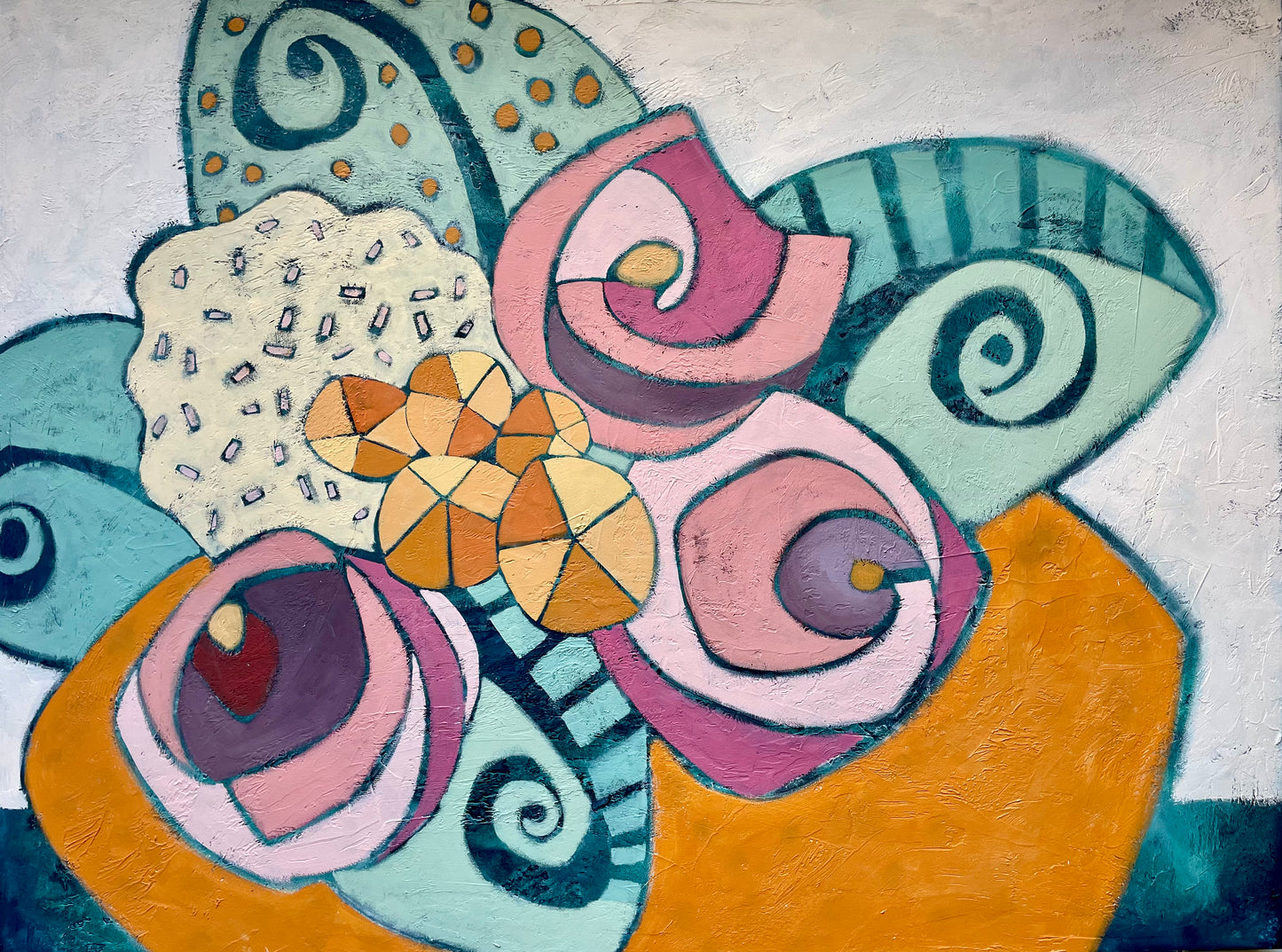 “The Shape of Positive Thoughts” $2200- 48" x 36” Acrylic on gallery depth canvas
