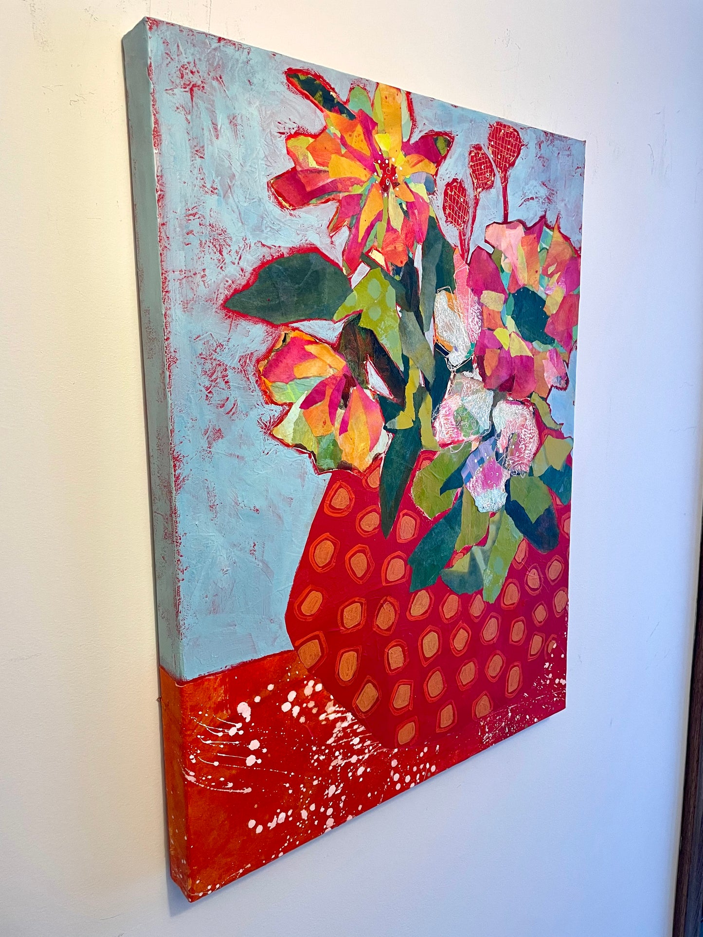 “Blooms of change” $700 18”x24” mixed media on gallery depth canvas