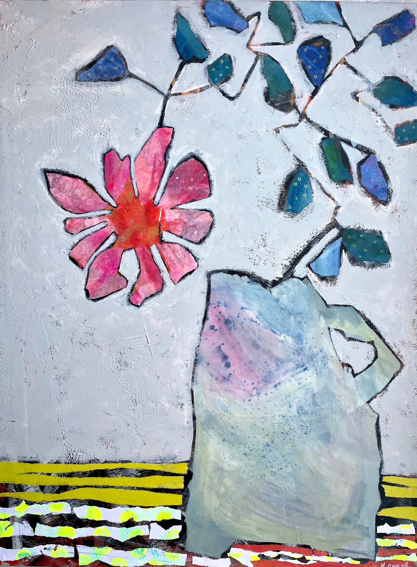 “Blooming Brave” $1400 -mixed media painted paper collage and acrylic paint on gallery depth (1 1/2") canvas