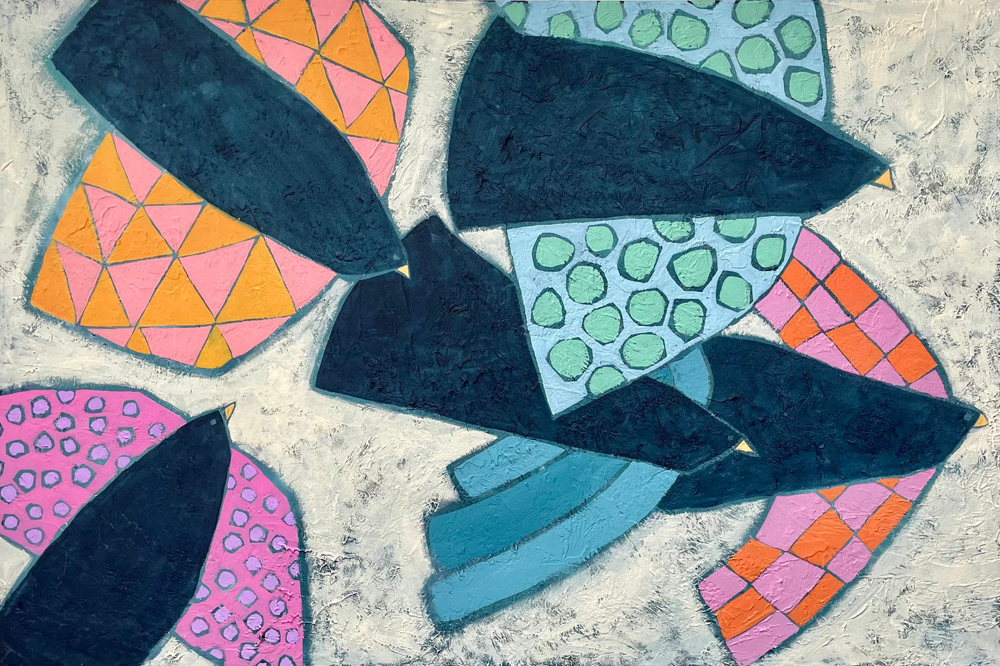 “Black Birds Fly” $1200 36"x 24" acrylic on gallery depth canvas
