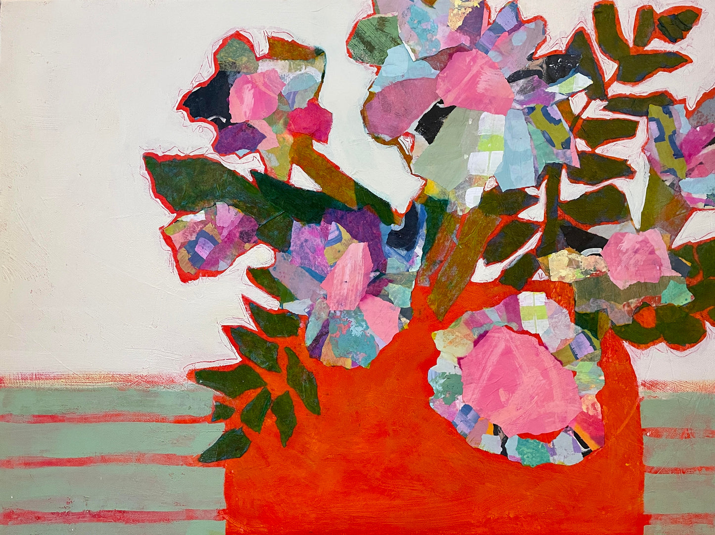 "Capturing Contentment in an Orange Bowl" $670 - 24"x 18" Mixed media on gallery depth canvas