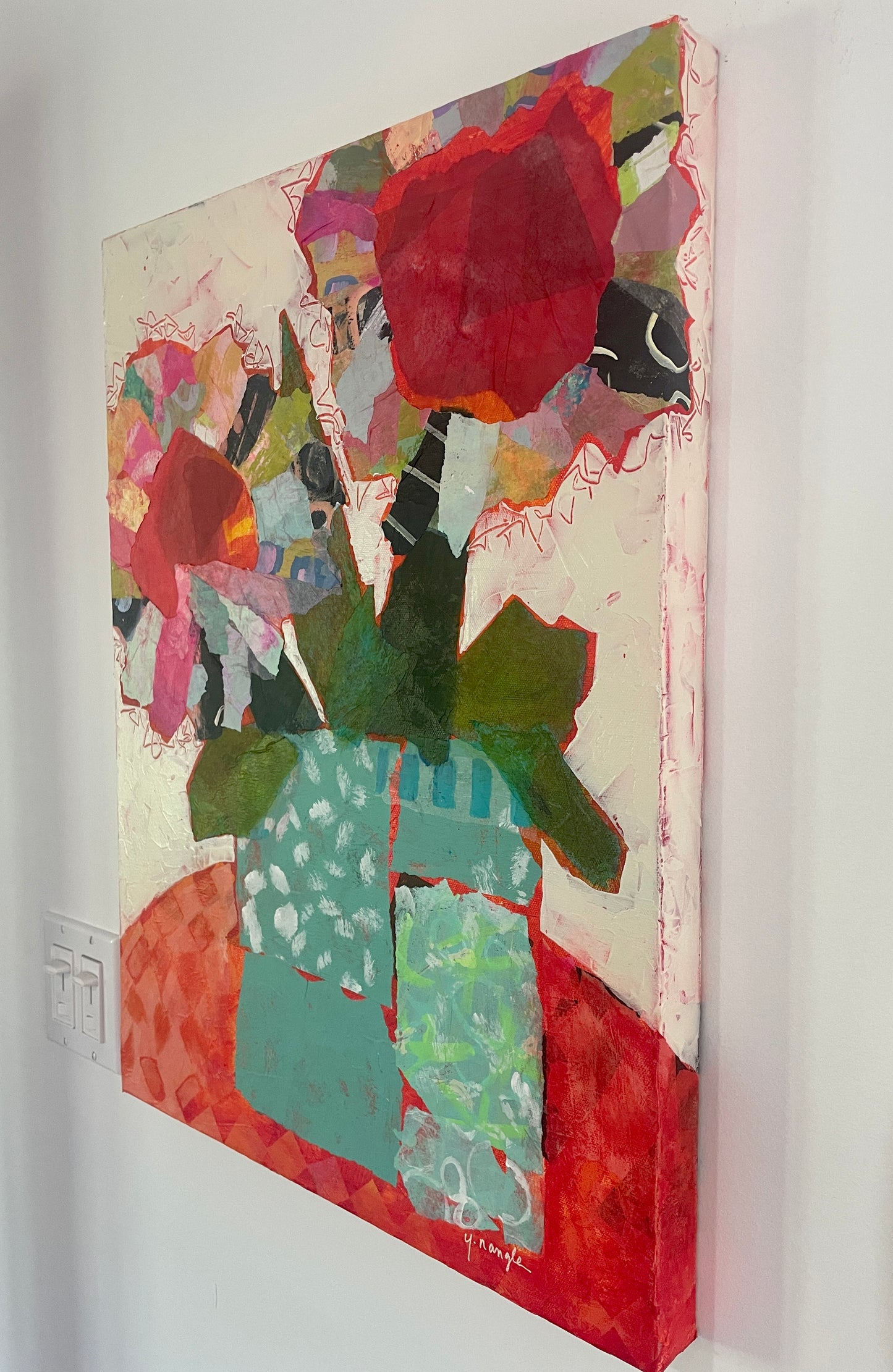 "Capturing Excitement in a Teal Vase" $670.00 - 18"x 24" Mixed media on gallery depth canvas