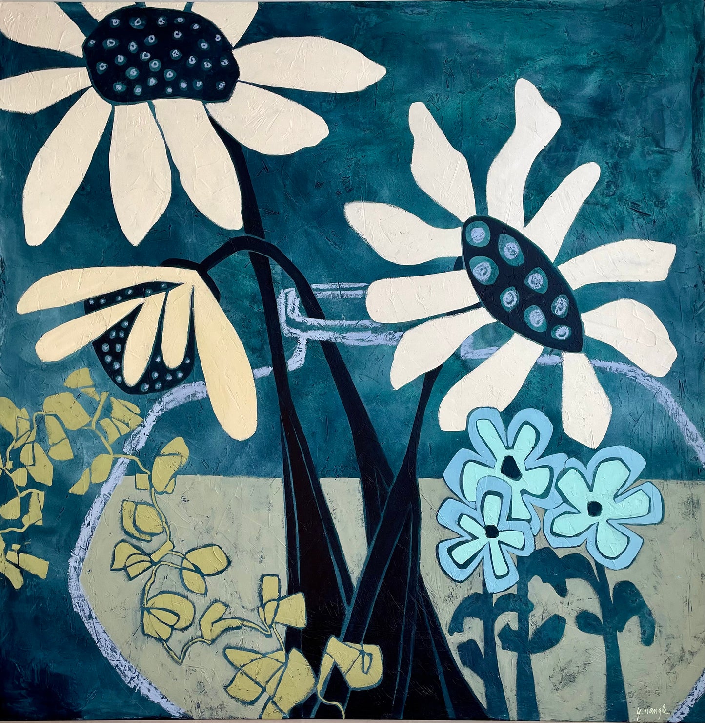 “Black-Eyed Daisies” $2600 - 48”x 48” Acrylic paint on gallery depth canvas