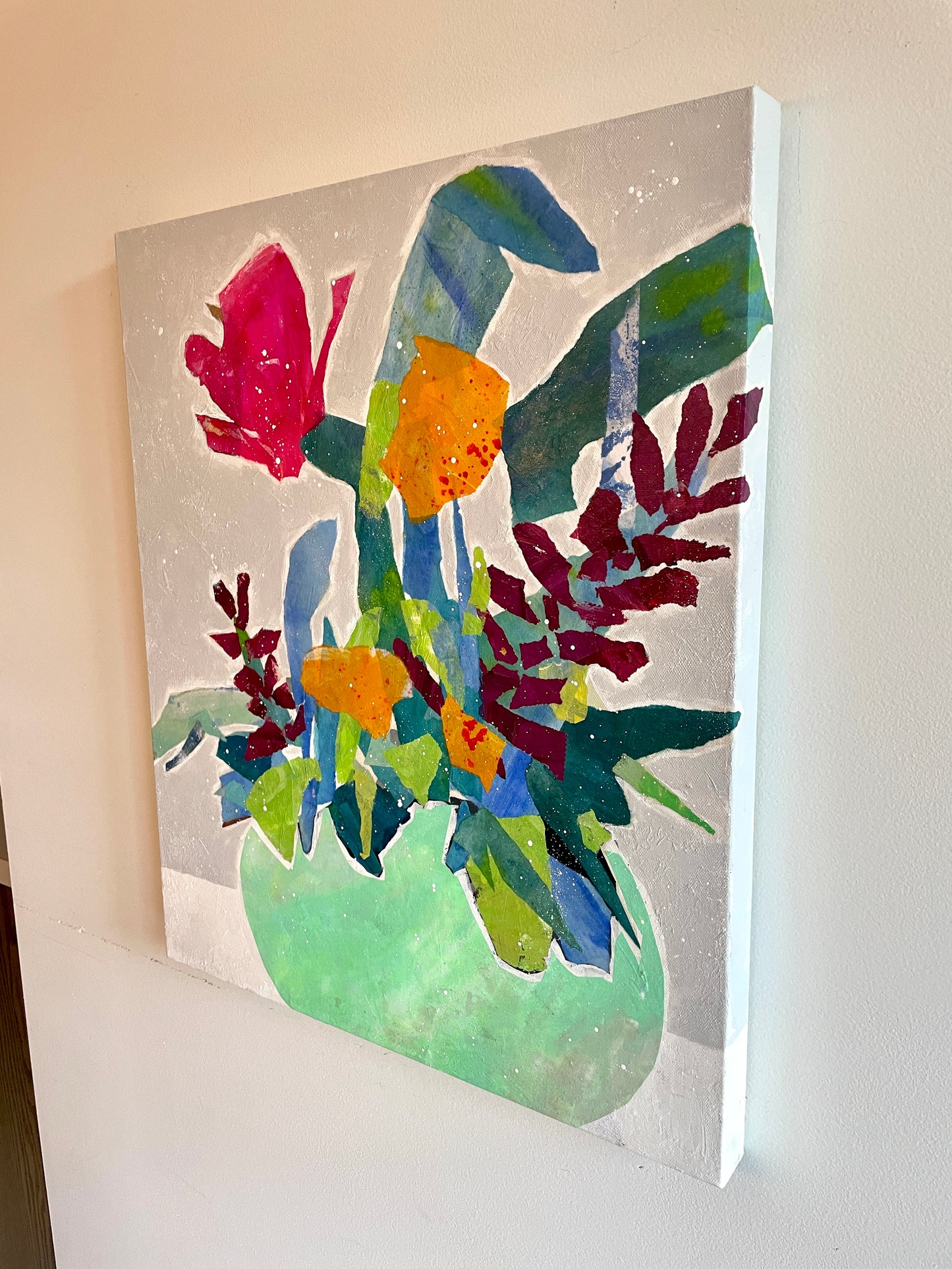 Capturing Summer in a Green Bowl" $748- 20"x 24" Mixed media on gallery depth canvas