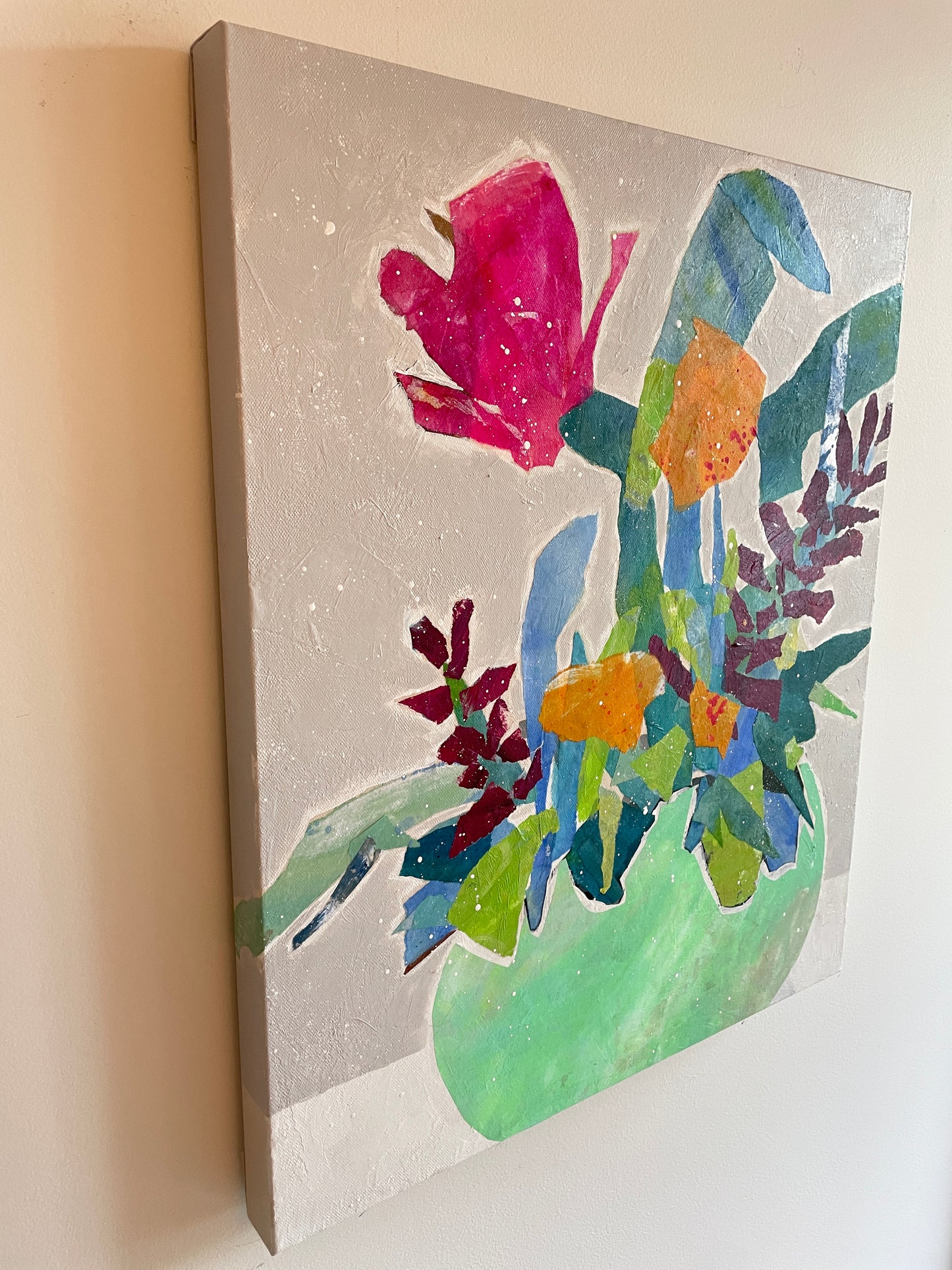 Capturing Summer in a Green Bowl" $748- 20"x 24" Mixed media on gallery depth canvas