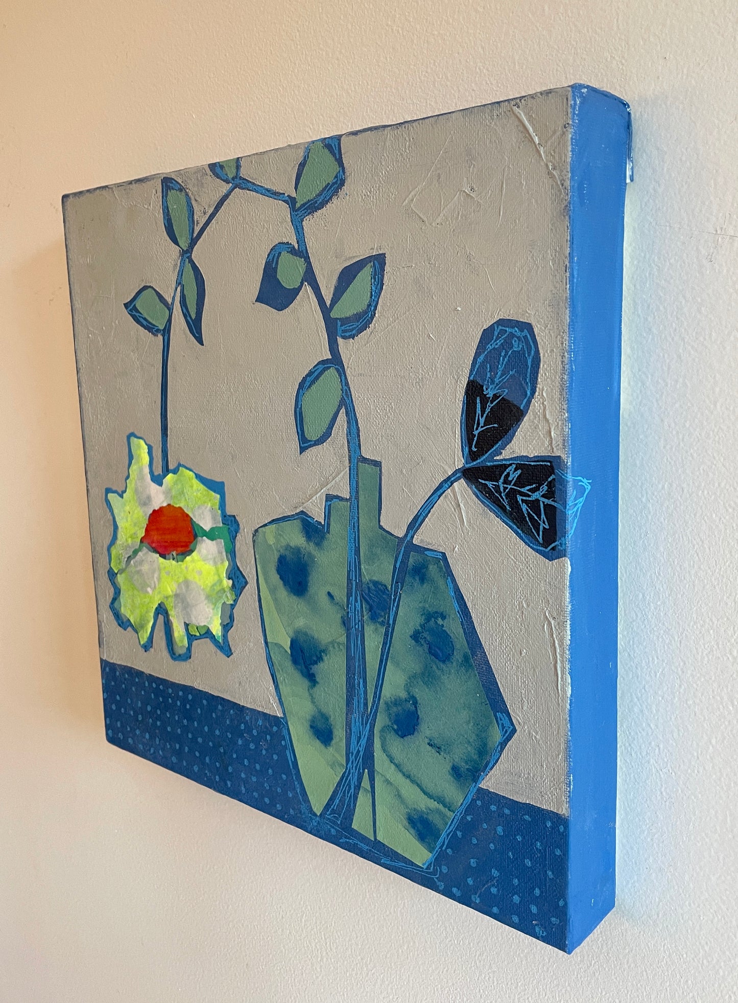 "Grasshopper" $350 - 12"x 12" Mixed media on gallery depth canvas