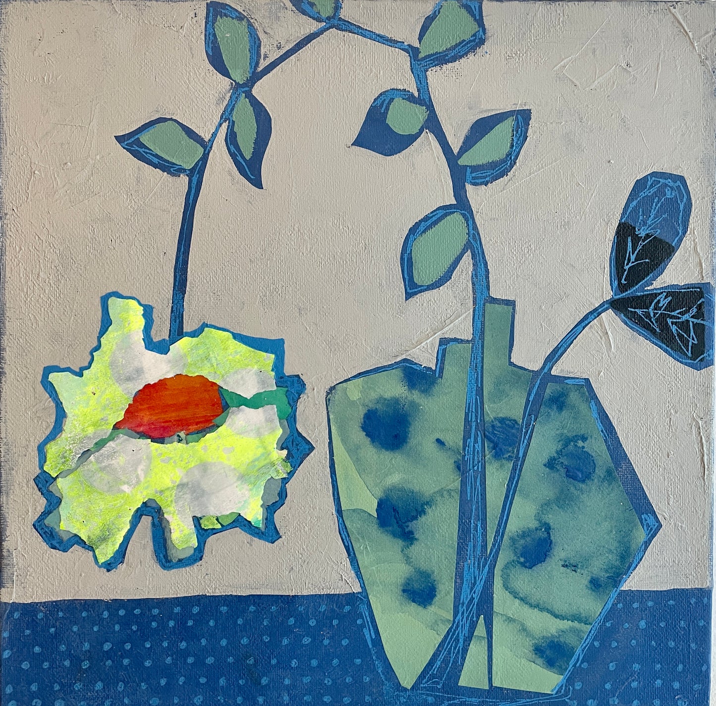 "Grasshopper" $350 - 12"x 12" Mixed media on gallery depth canvas