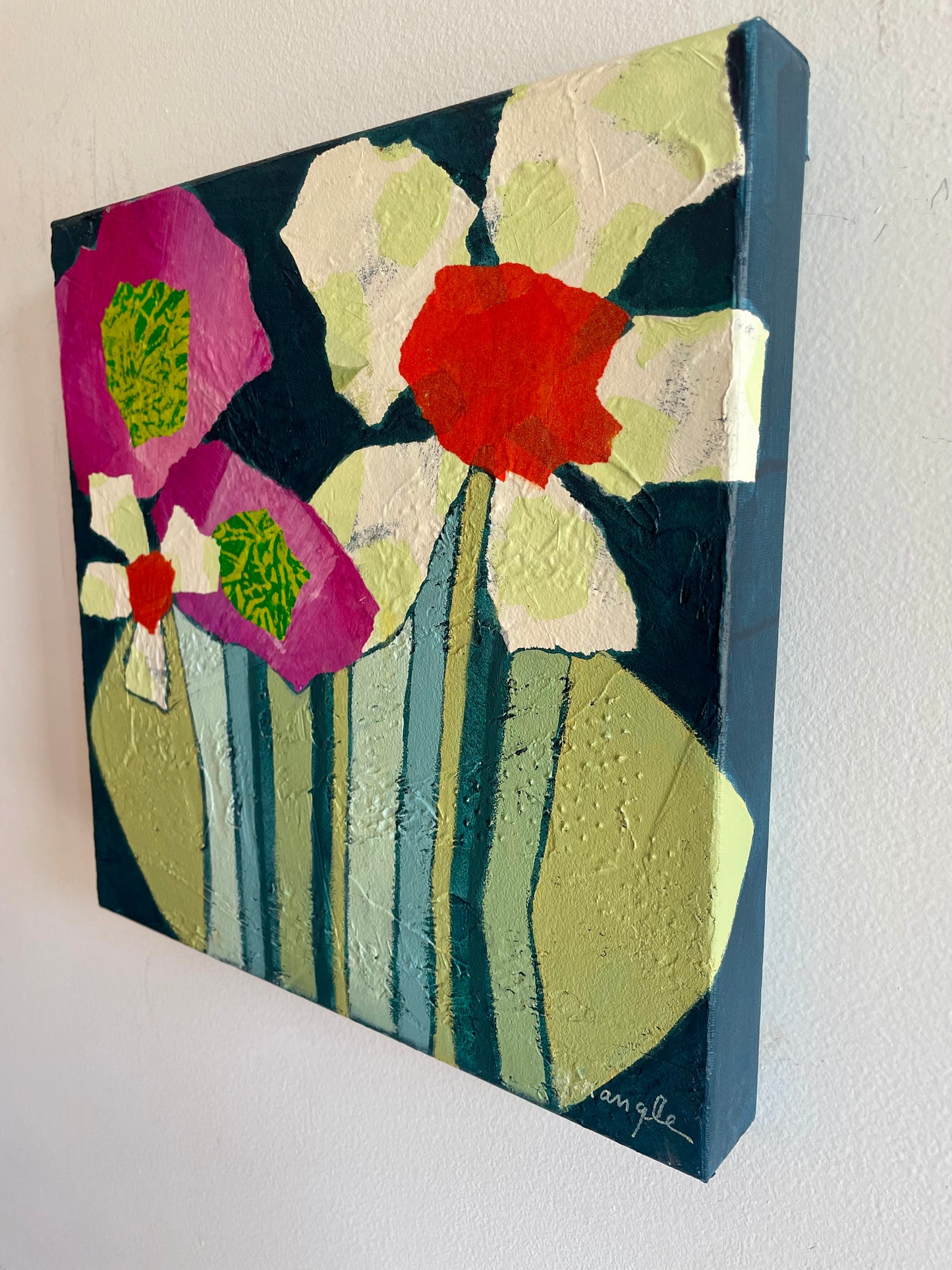 ”In Harmony” $350 - 12"x 12" mixed media Acrylic and painted papers on canvas