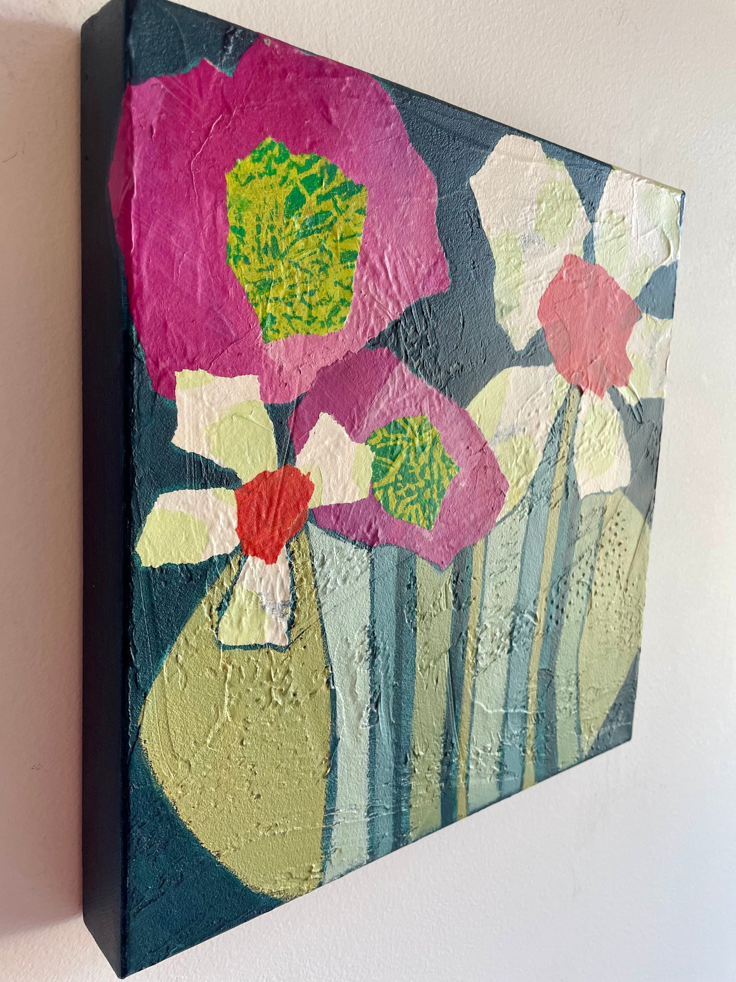 ”In Harmony” $350 - 12"x 12" mixed media Acrylic and painted papers on canvas