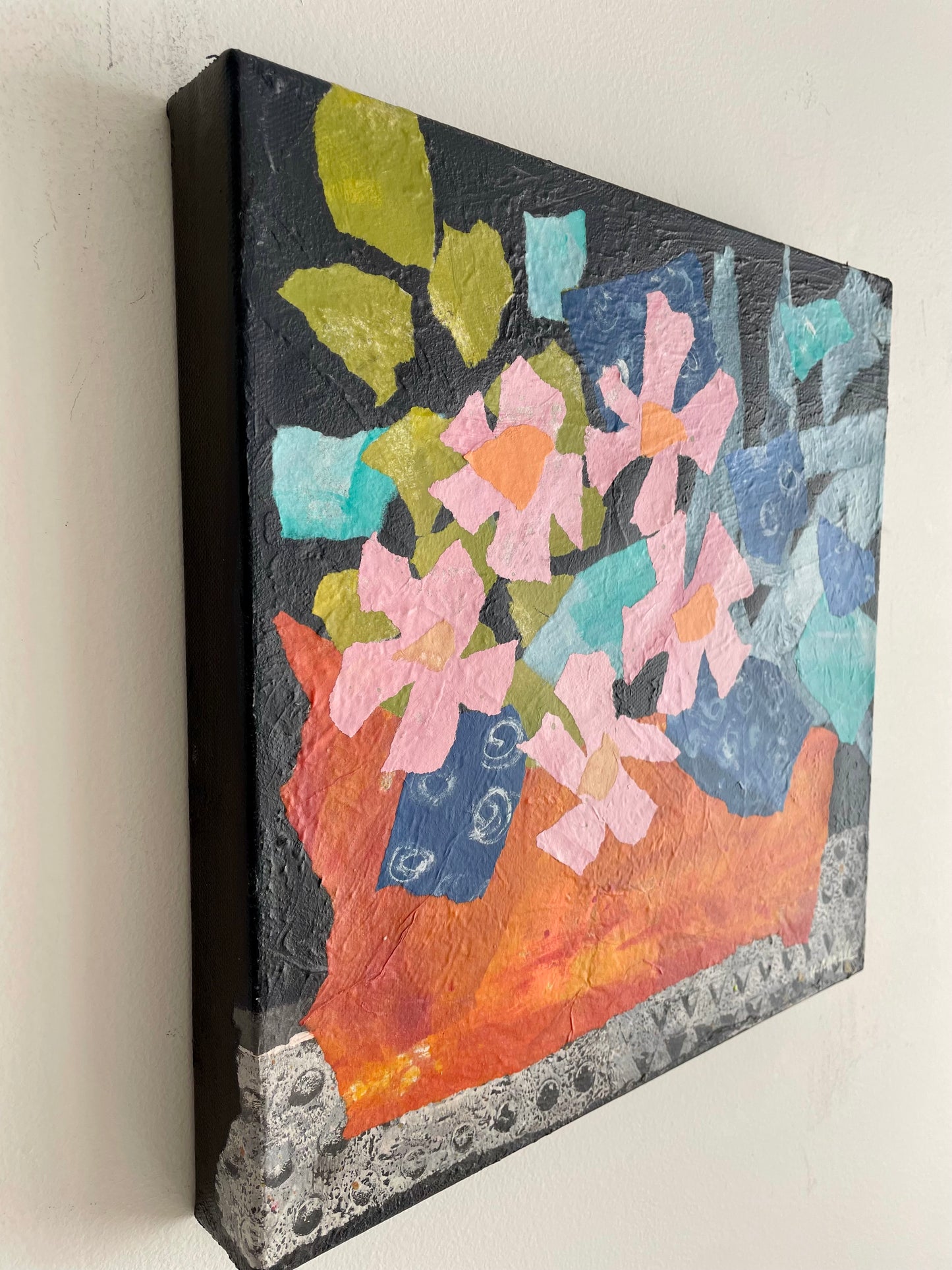 ”In the Moonlight” $350 - 12"x 12" mixed media Acrylic and painted papers on canvas
