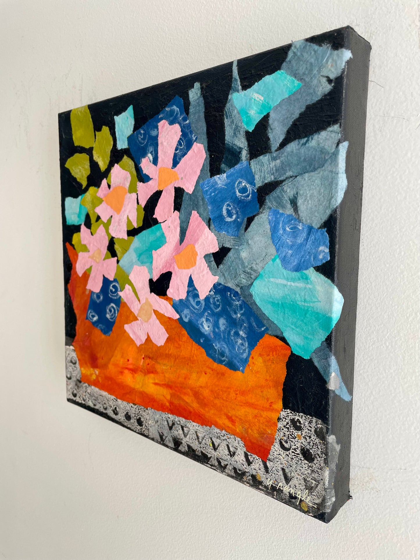 ”In the Moonlight” $350 - 12"x 12" mixed media Acrylic and painted papers on canvas