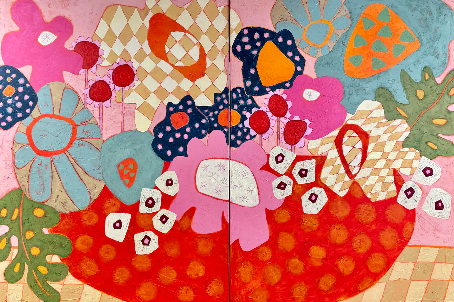 “Look on the Bright Sides” $4000 - 72”x 48” Diptych (2 paintings each 36" wide by 48" high Acrylic paint on gallery depth canvas
