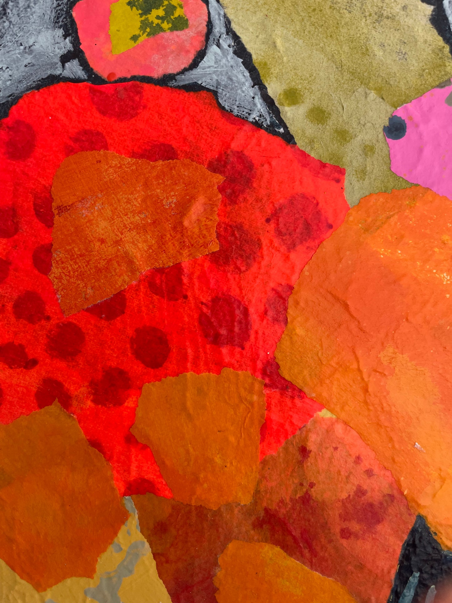 “Blooming Out Loud” $350 - 12"x 12" mixed media Acrylic and painted papers on canvas
