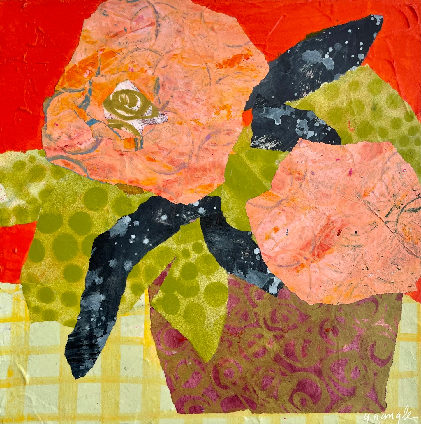 ”Orange Sorbet” $350 - 12"x 12" mixed media Acrylic and painted papers on canvas