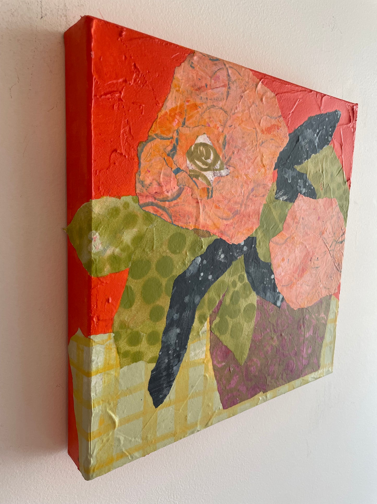 ”Orange Sorbet” $350 - 12"x 12" mixed media Acrylic and painted papers on canvas