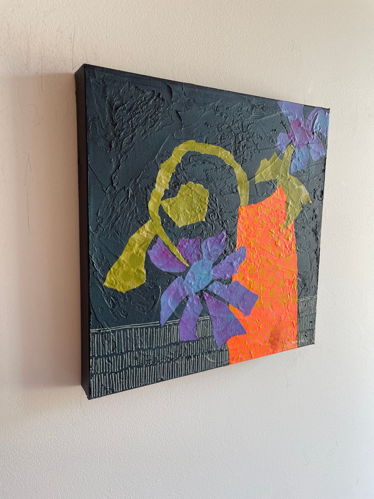 “Pardon My Purple" $400- 14"x 14" Mixed media on gallery depth canvas