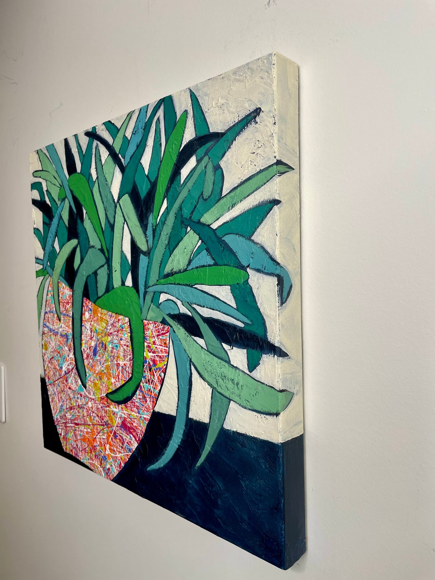 "Spider Plant in Splatter" $600 18"x 18" acrylic on canvas