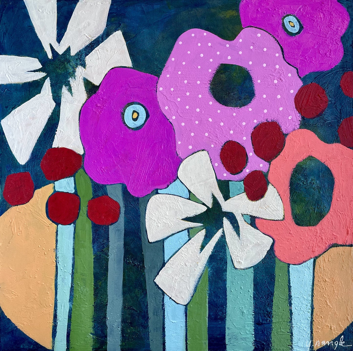 "Unstoppable Blooms" $512 - 16"x 16" Mixed media on gallery depth canvas (Copy)