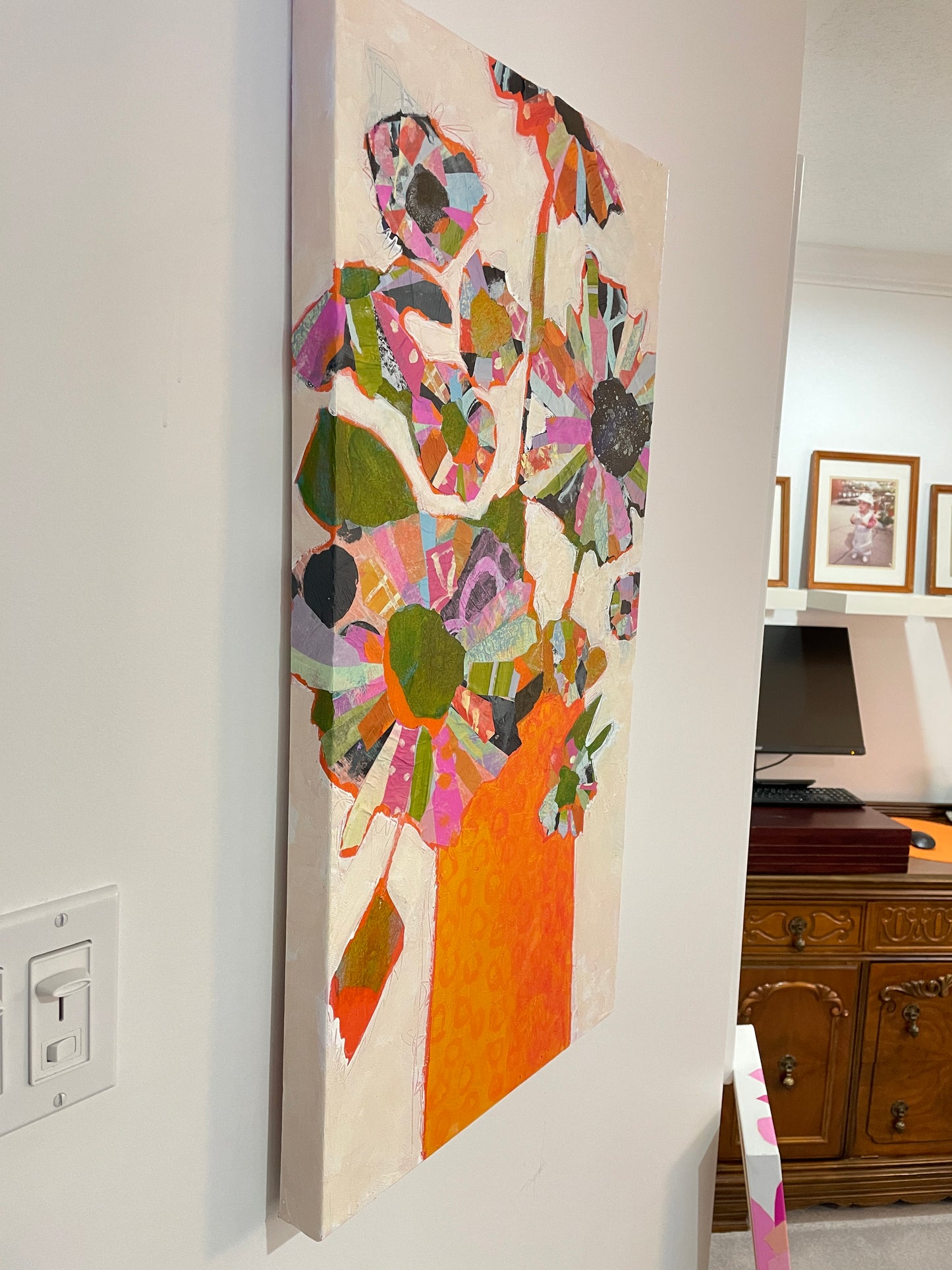 "Capturing Wonder in an Orange Vase" $650 - 15"x 30" Mixed media on gallery depth canvas
