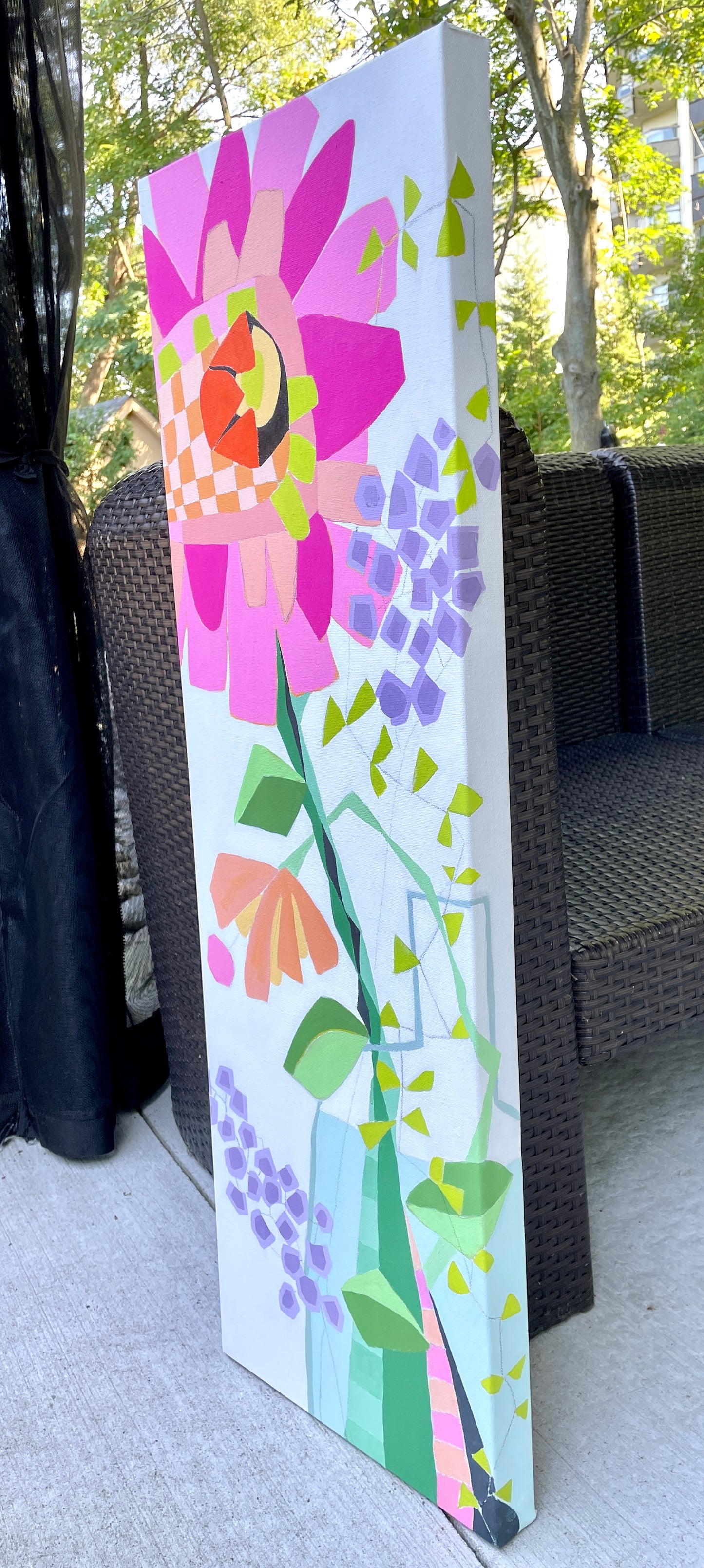 "Escaping the Vase Pink Passion" $800- Acrylic painting on gallery depth (1 1/2") canvas