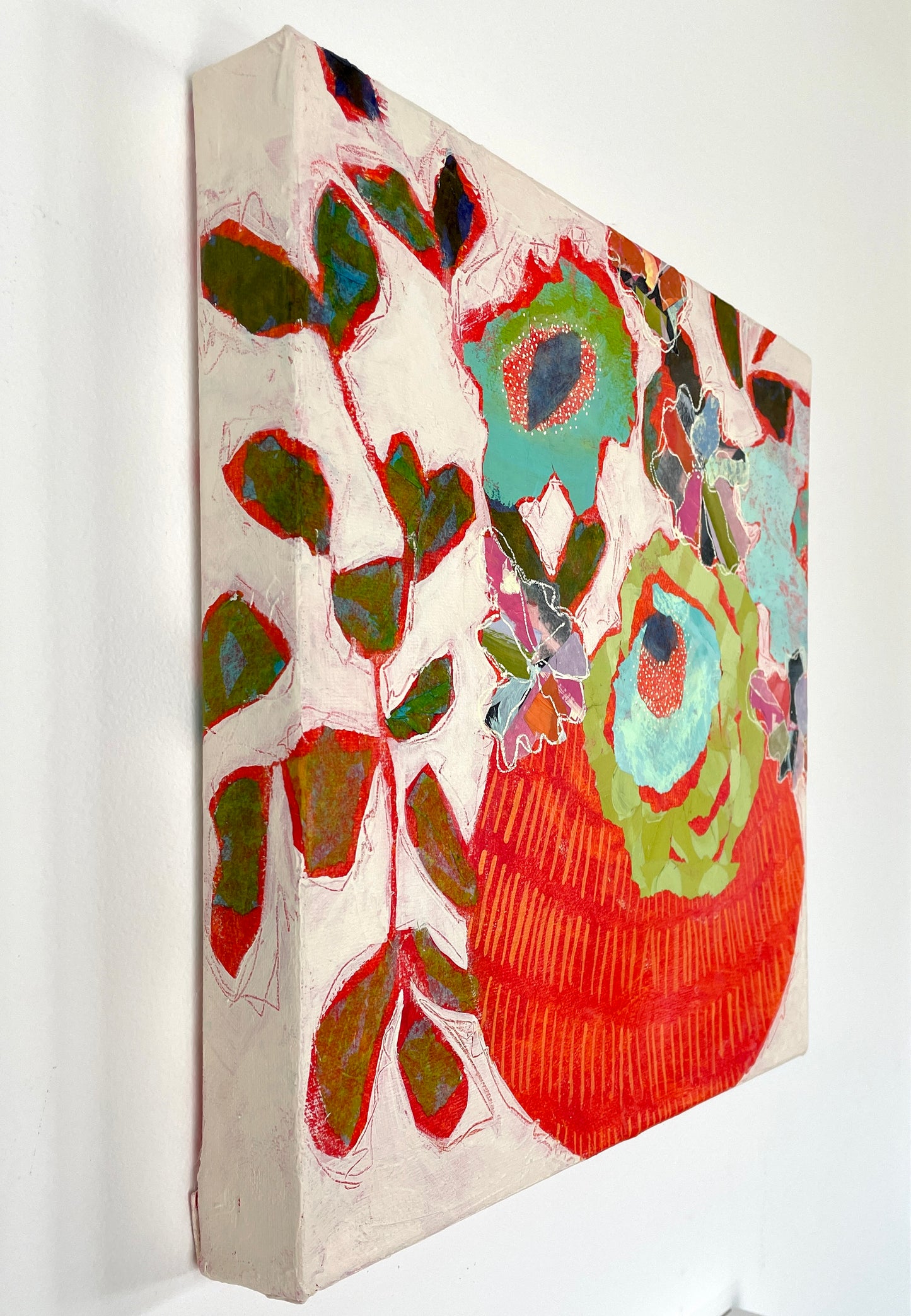 “Capturing Happiness in an Orange Vase” $350- 12"x 12" Acrylic on canvas