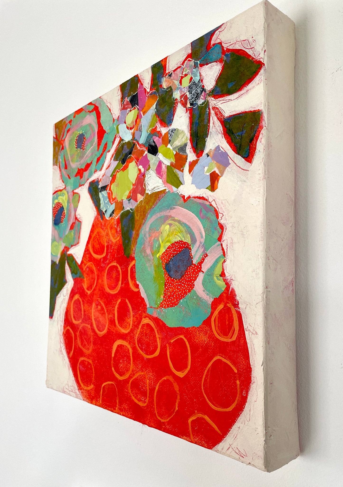 “Capturing Joy in an Orange Vase” $350 - 12"x 12" Acrylic on canvas