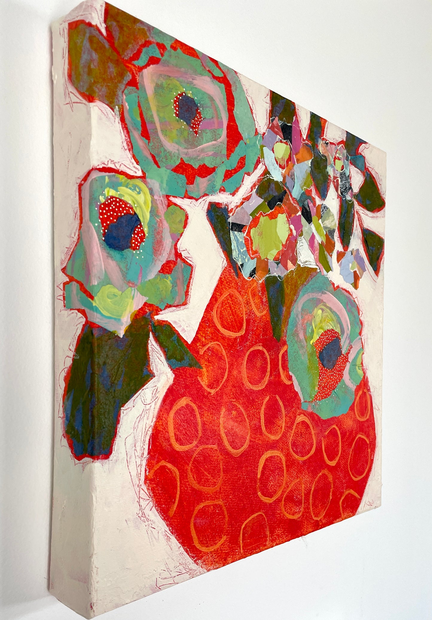 “Capturing Joy in an Orange Vase” $350 - 12"x 12" Acrylic on canvas