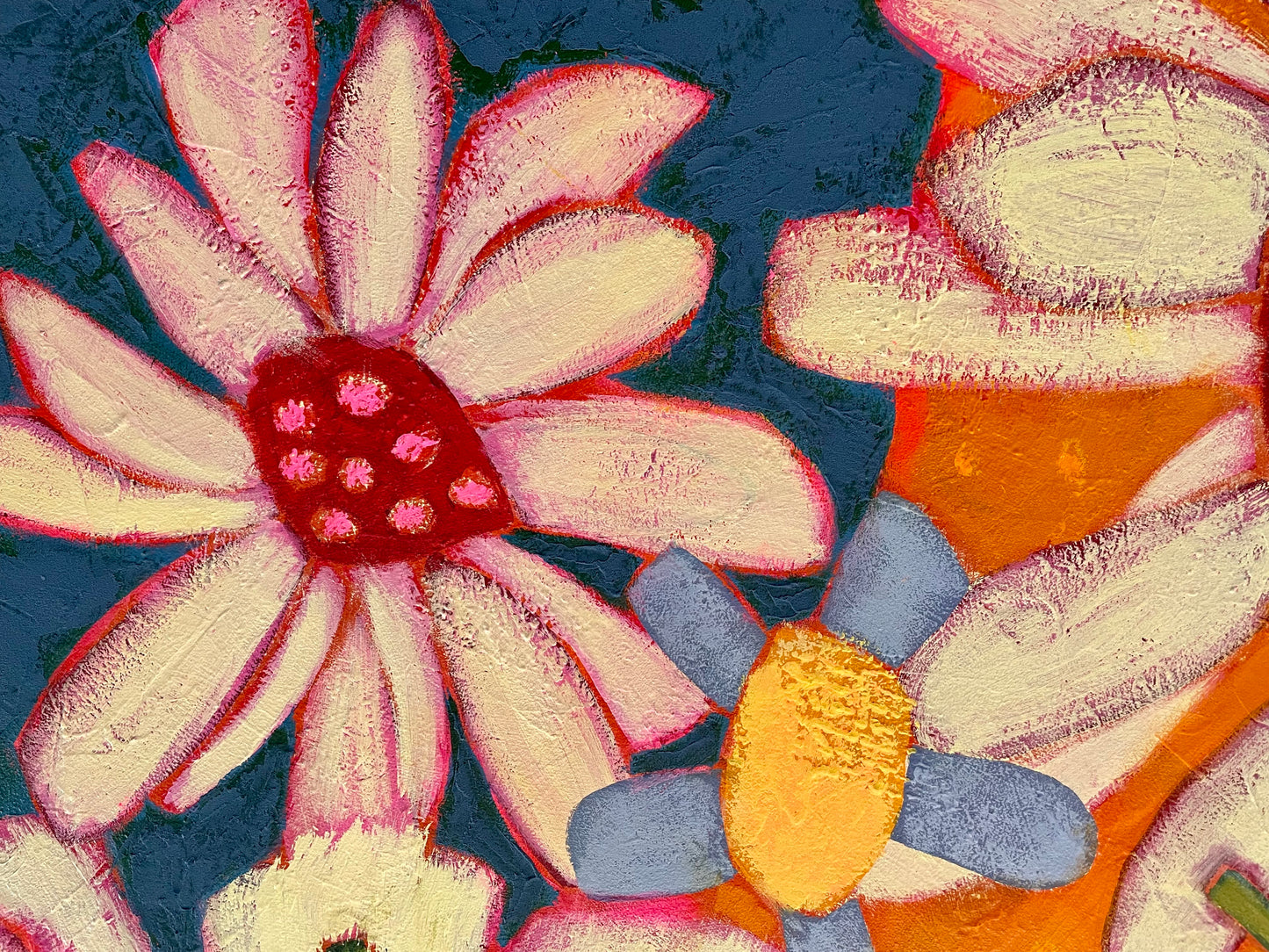 “Daisyness Craziness” $2200 48”x 36”  acrylic on gallery depth canvas