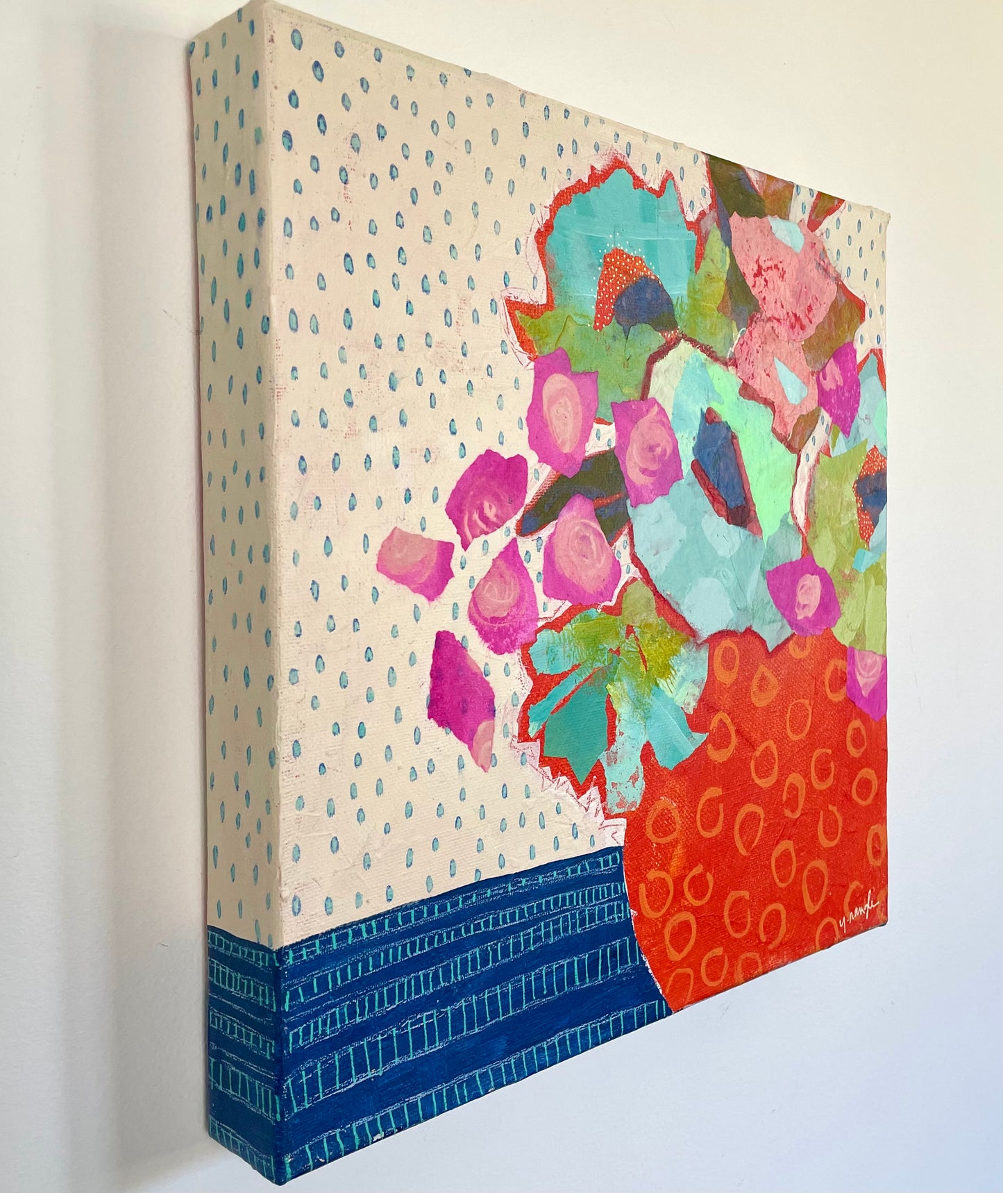 “Capturing Delight in an Orange Vase”  $350 - 12"x 12" Acrylic on canvas