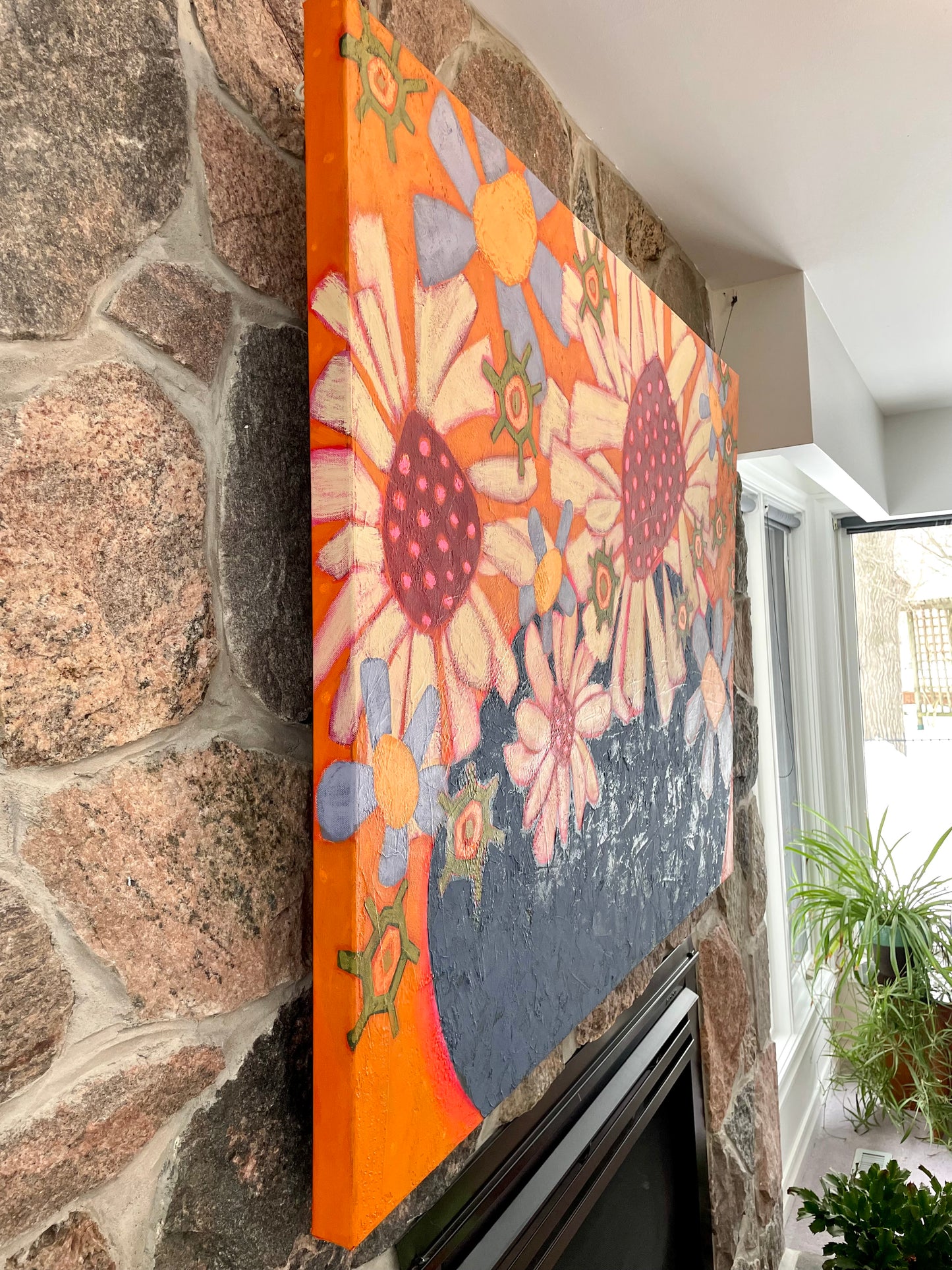 “Daisyness Craziness” $2200 48”x 36”  acrylic on gallery depth canvas