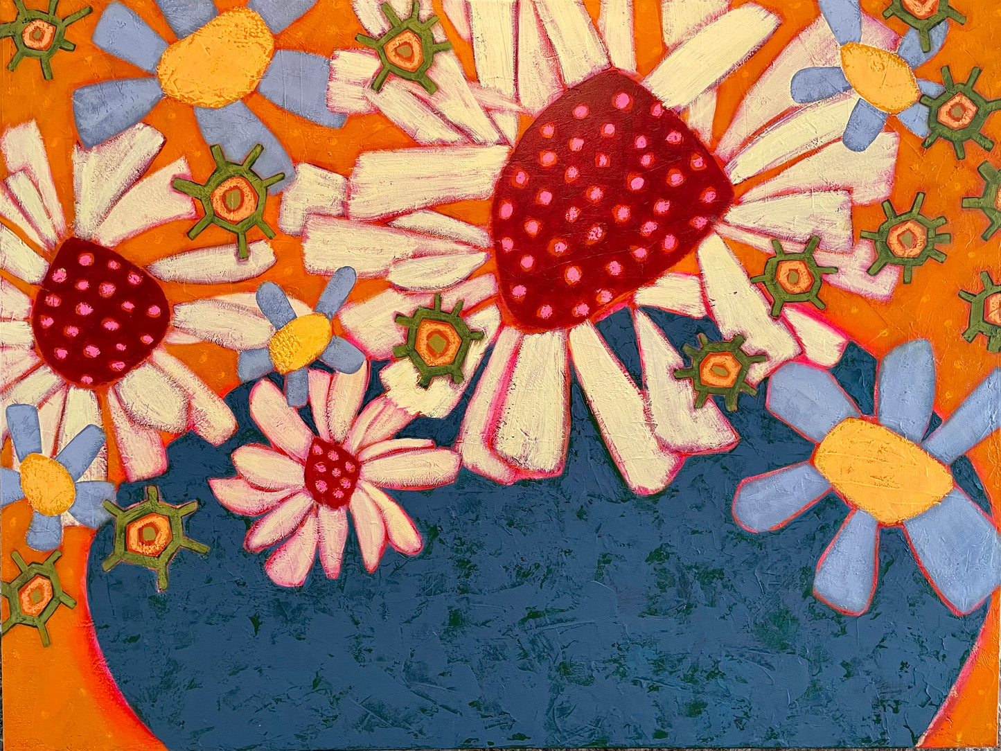 “Daisyness Craziness” $2200 48”x 36”  acrylic on gallery depth canvas