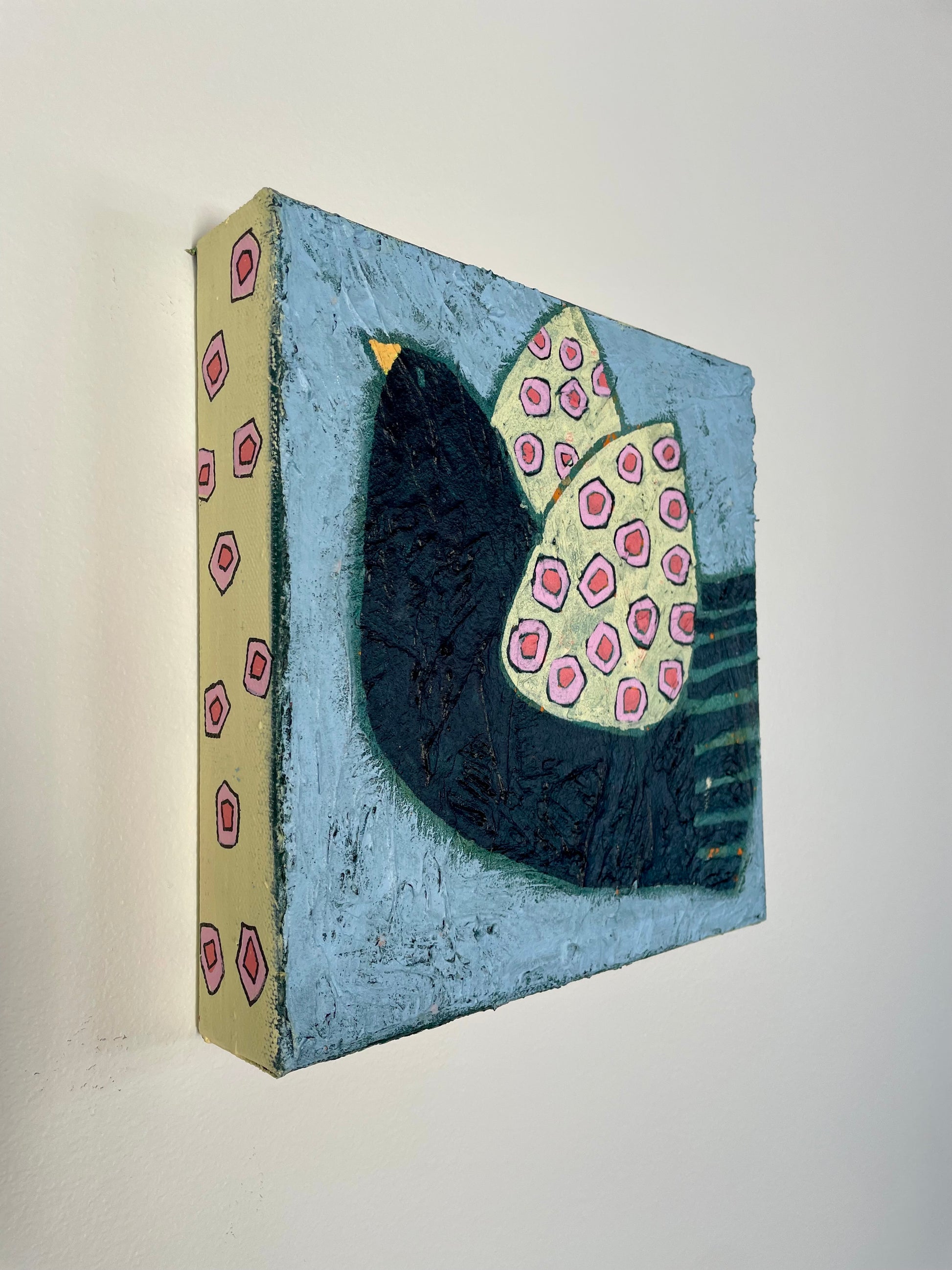 You Were Only Waiting abstract bird painting shown hanging on a wall in situ