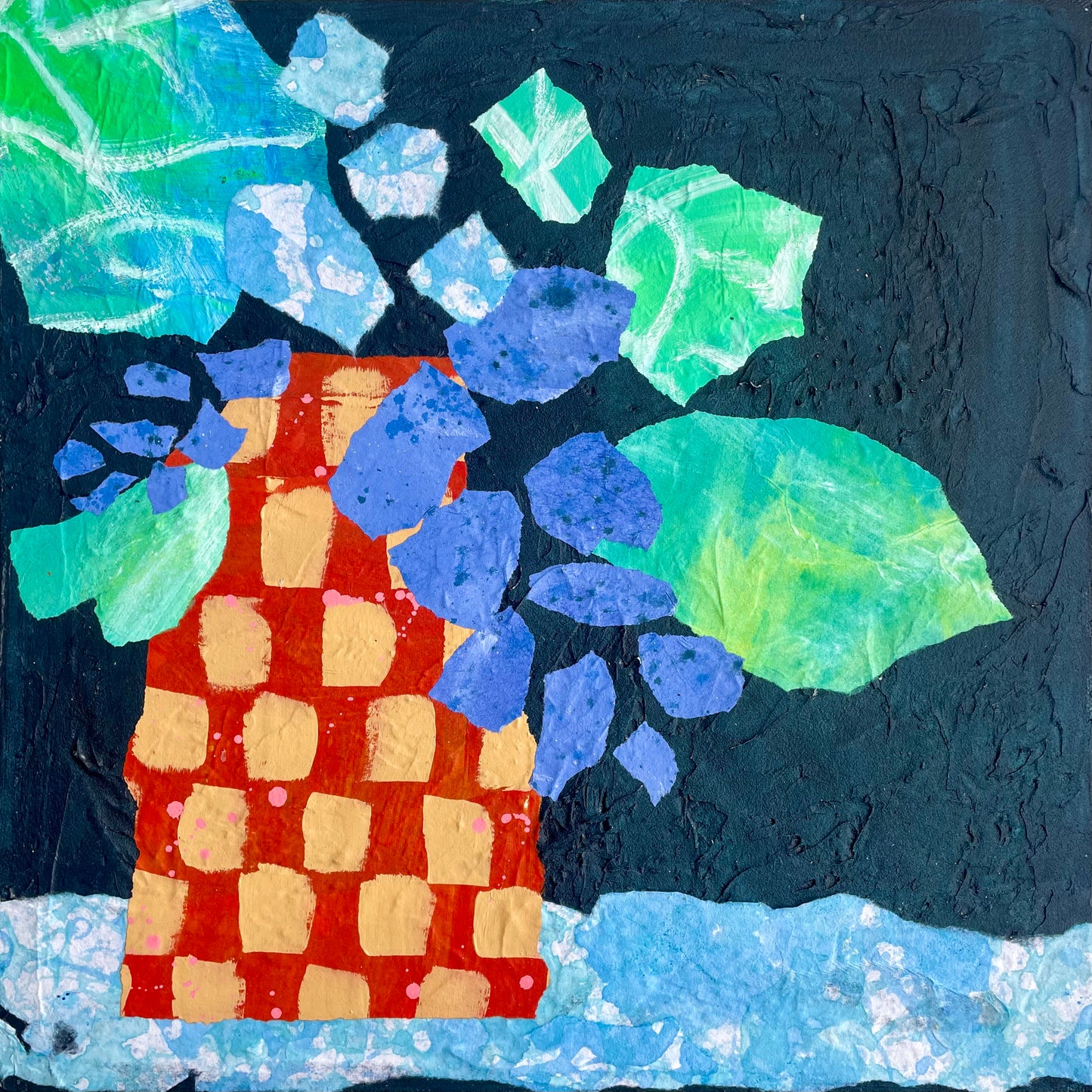 “Bloom Chicka Bloom Bloom"  $400- 14"x 14" Mixed media on gallery depth canvas