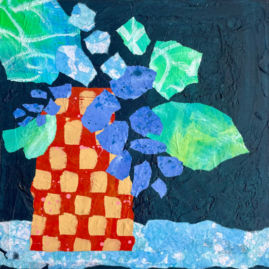 “Bloom Chicka Bloom Bloom"  $400- 14"x 14" Mixed media on gallery depth canvas
