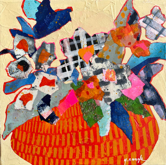 ”Blooming Plaid”  $350 - 12"x 12" mixed media Acrylic and painted papers on canvas