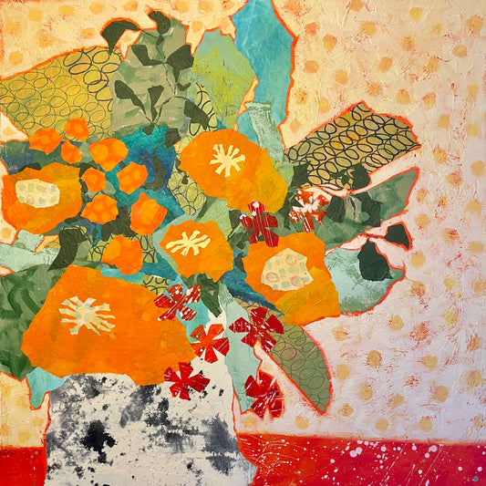 “Ode to Orange Bouquet"  $765 - 24"x 24" Mixed media on gallery depth canvas
