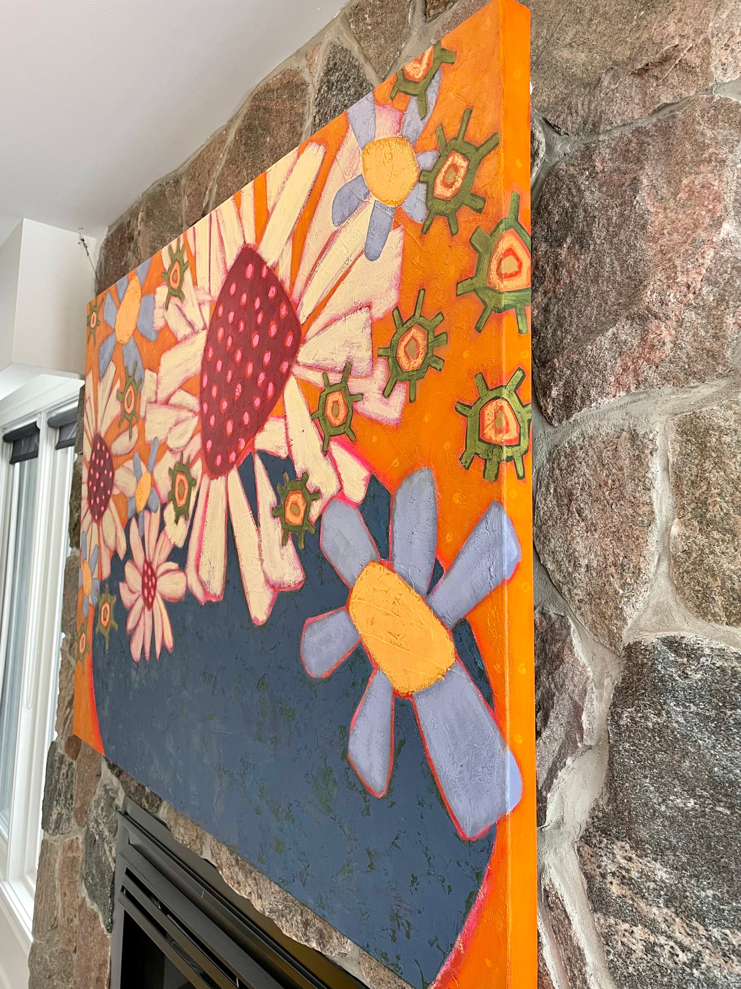 “Daisyness Craziness” $2200 48”x 36”  acrylic on gallery depth canvas