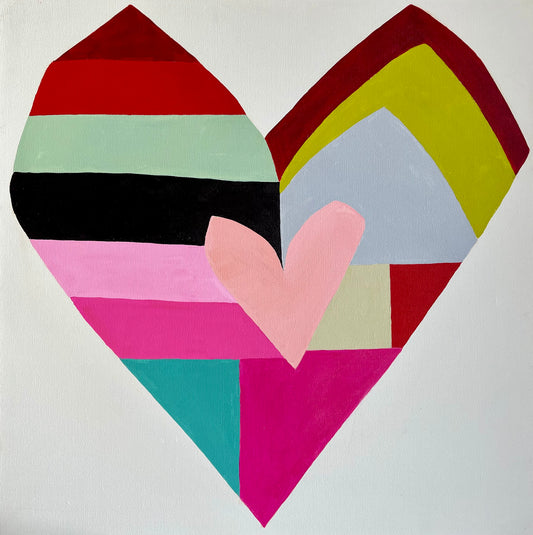 "Big Heart in Heart”, $300 -20"x20" Acrylic on cradled wooden canvas