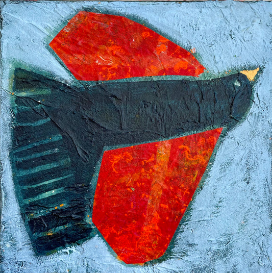 All Your Life abstract blackbird painting with colourful wings by Yvonne Nangle