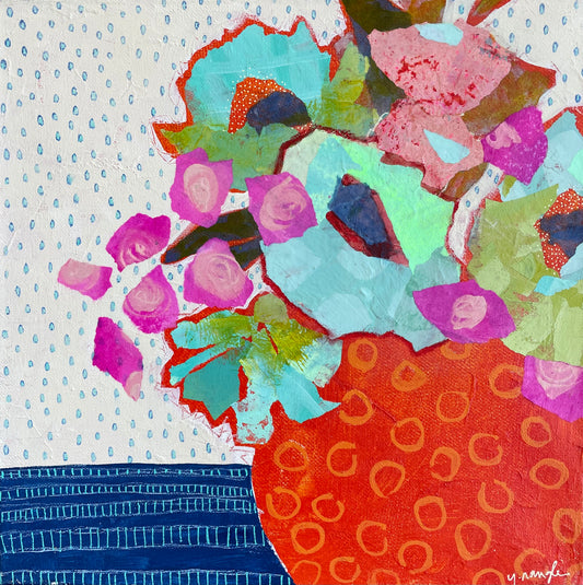 “Capturing Delight in an Orange Vase”  $350 - 12"x 12" Acrylic on canvas