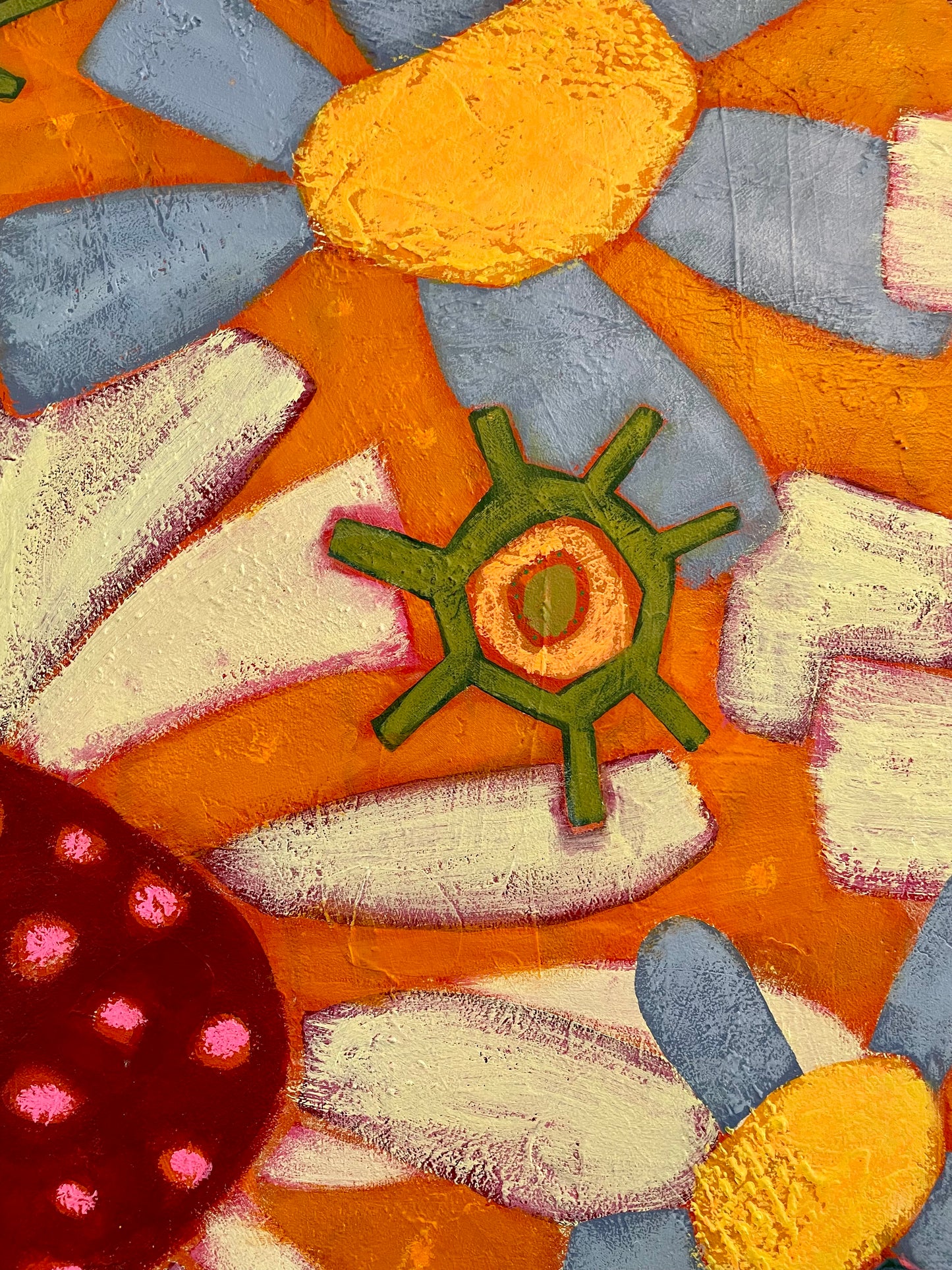 “Daisyness Craziness” $2200 48”x 36”  acrylic on gallery depth canvas