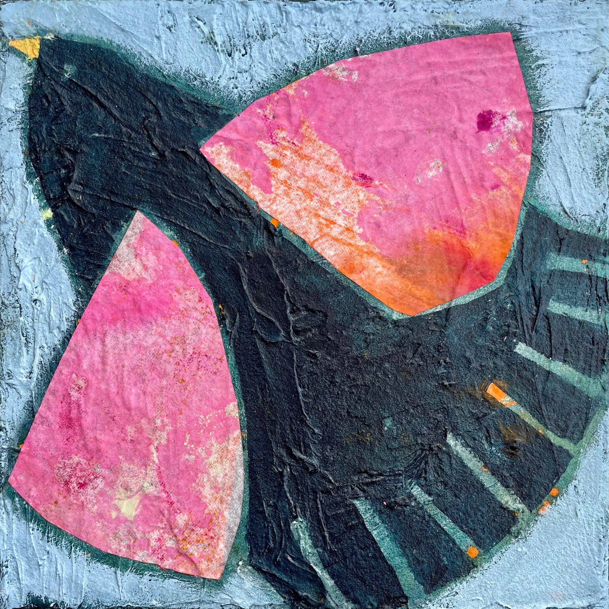 Black Bird Singing abstract blackbird painting with colourful wings by Yvonne Nangle