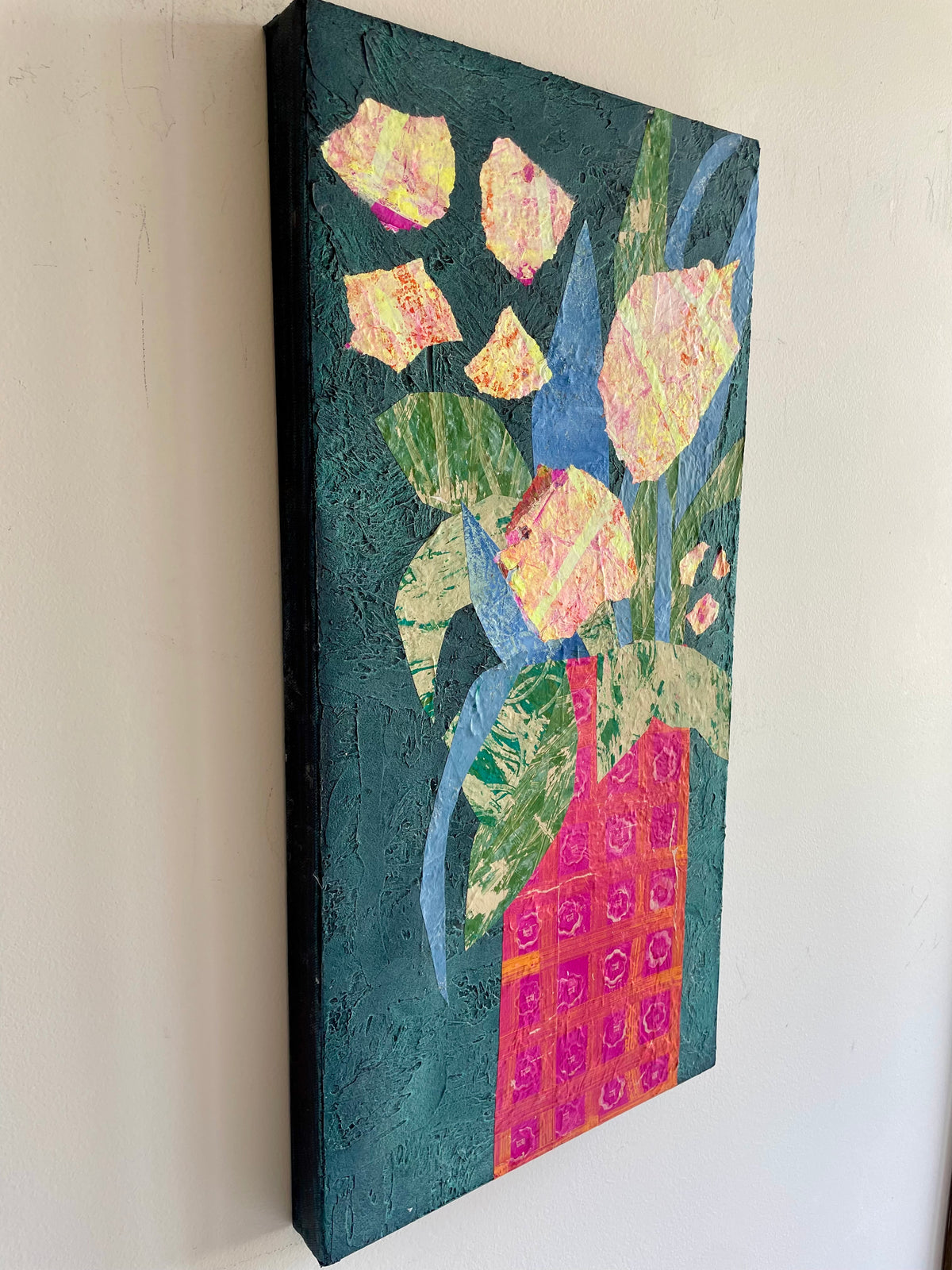 “Bloom Joy"  $525- 12"x 24" Mixed media on gallery depth canvas