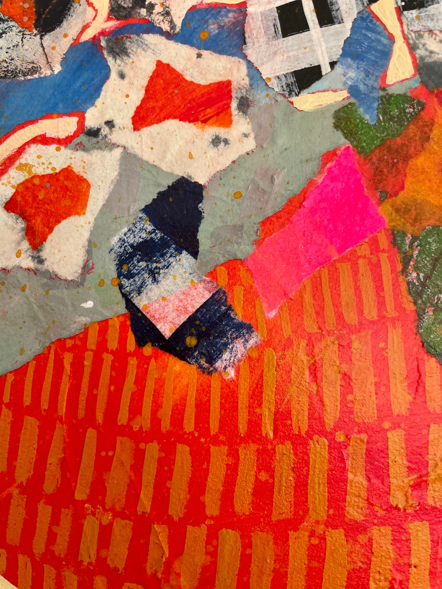 ”Blooming Plaid”  $350 - 12"x 12" mixed media Acrylic and painted papers on canvas