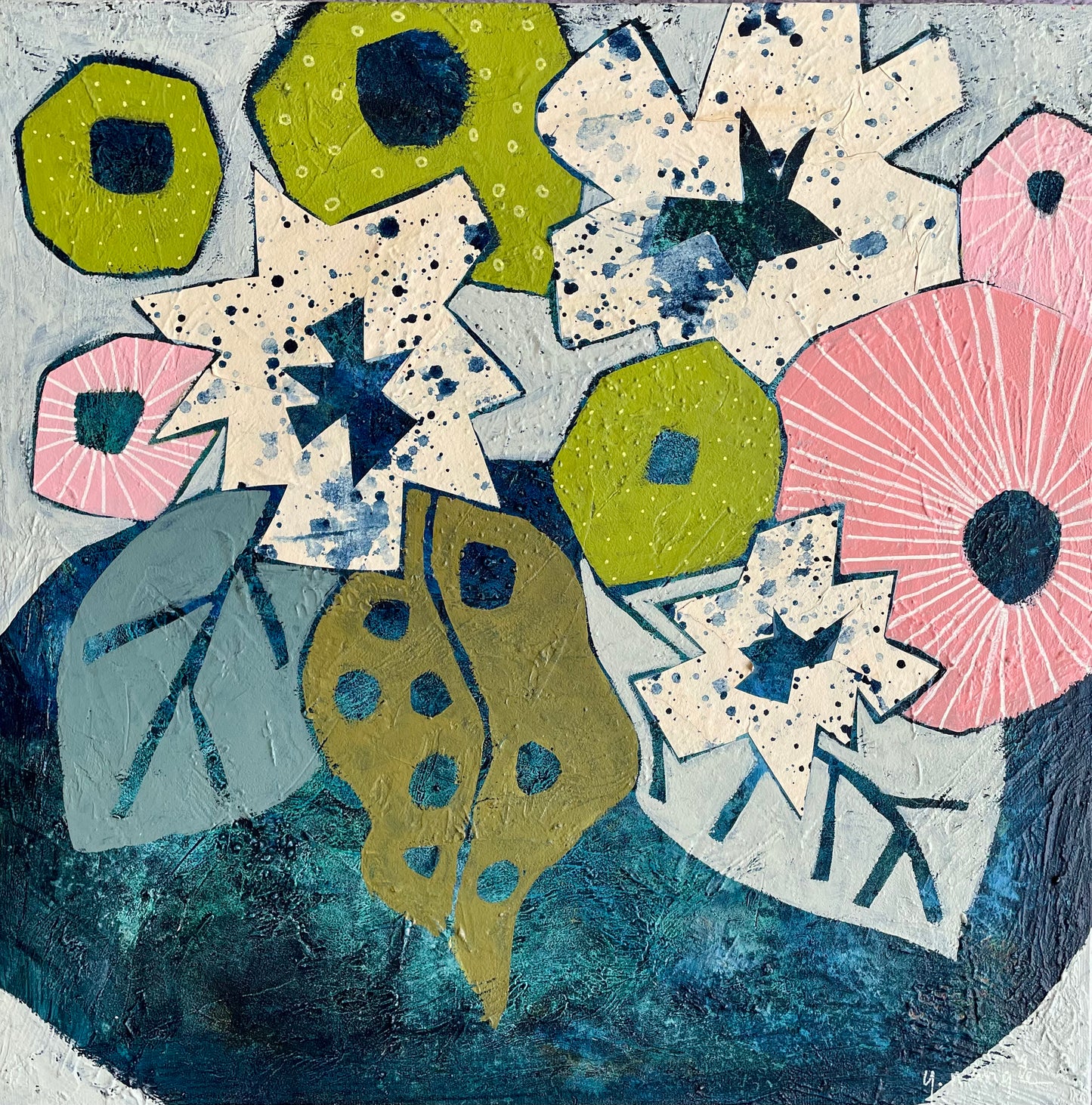 "Blooms Untamed"  $512 - 16"x 16" Mixed media on gallery depth canvas