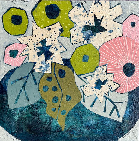 "Blooms Untamed"  $512 - 16"x 16" Mixed media on gallery depth canvas