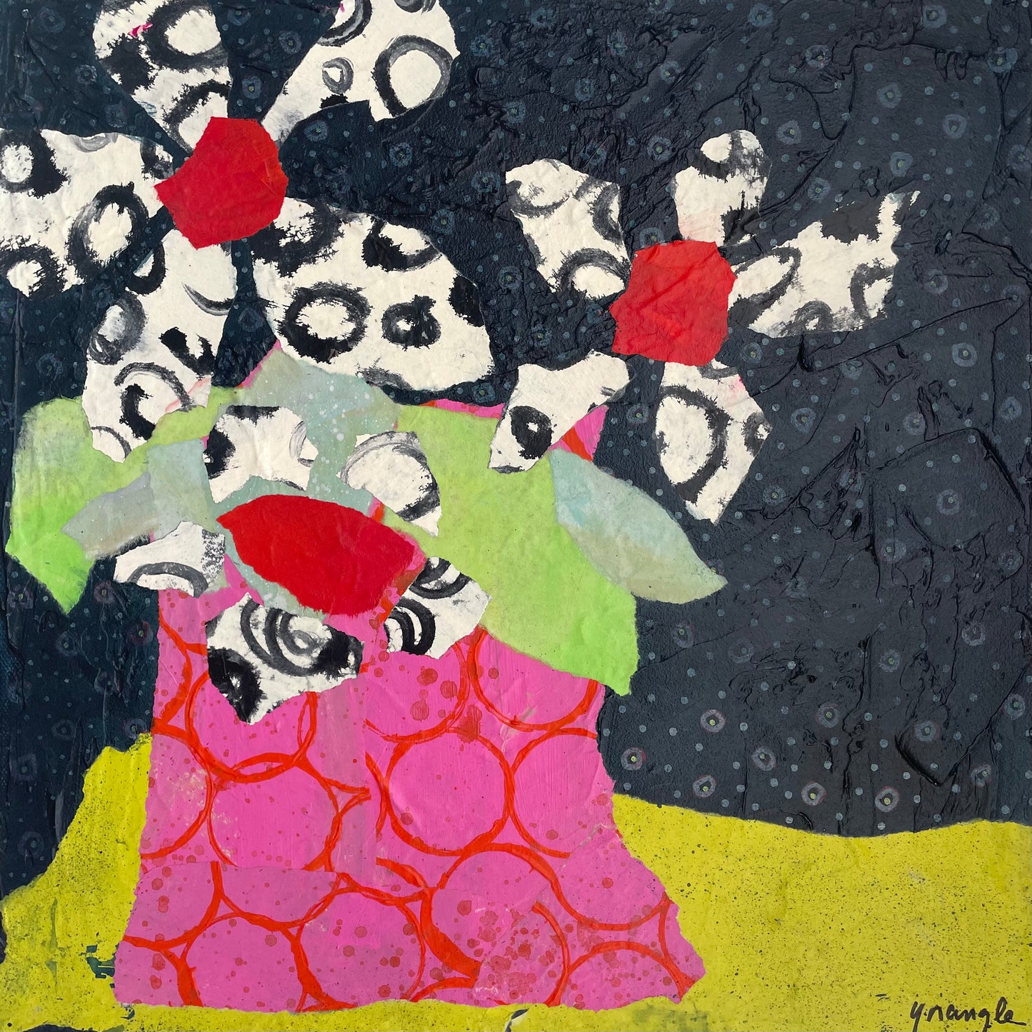 “Lemon Limelight"  $400- 14"x 14" Mixed media on gallery depth canvas