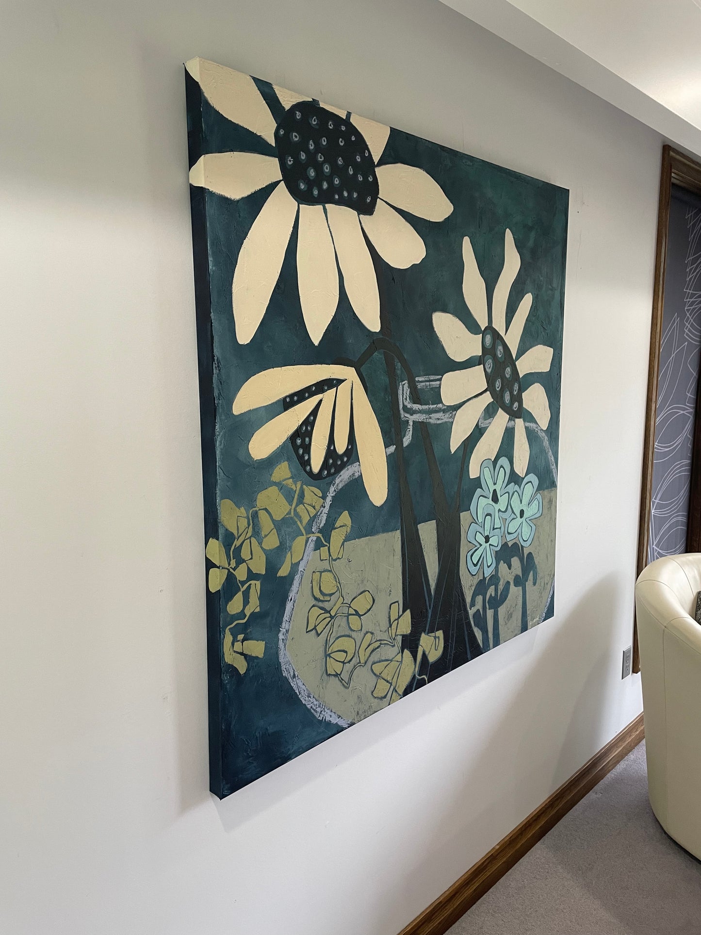 “Black-Eyed Daisies” $2600 - 48”x 48” Acrylic paint on gallery depth canvas